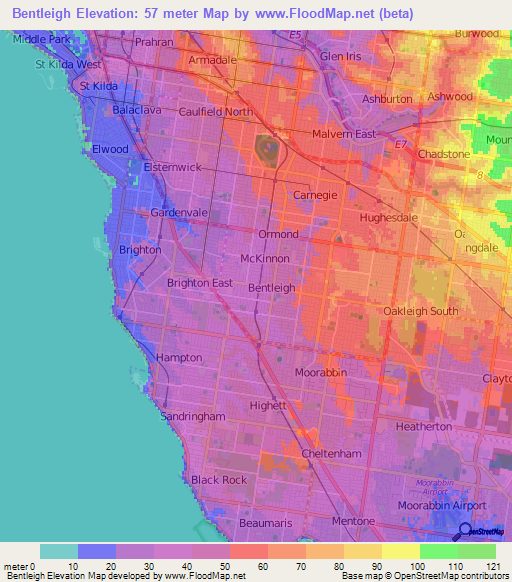 Bentleigh,Australia Elevation Map