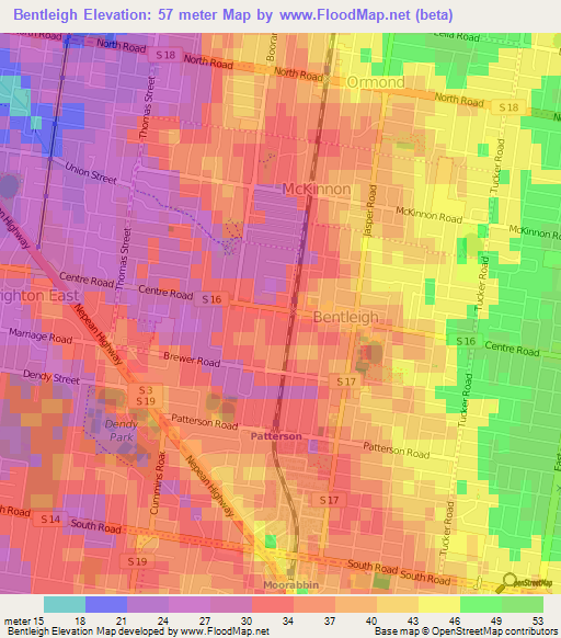 Bentleigh,Australia Elevation Map