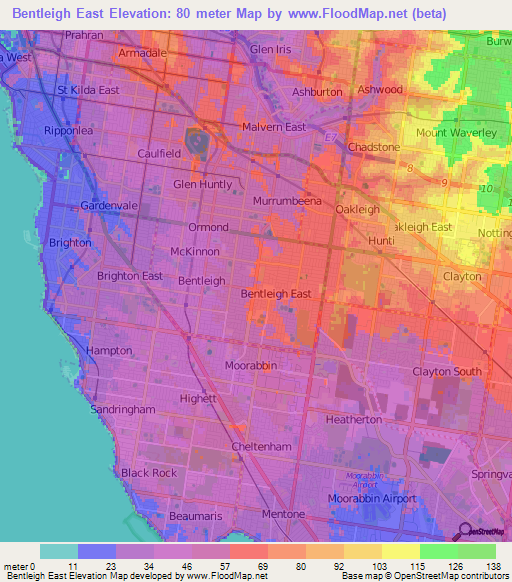 Bentleigh East,Australia Elevation Map