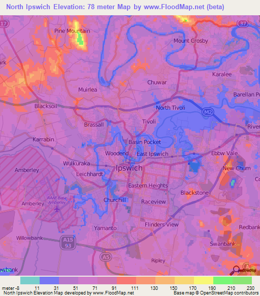 North Ipswich,Australia Elevation Map