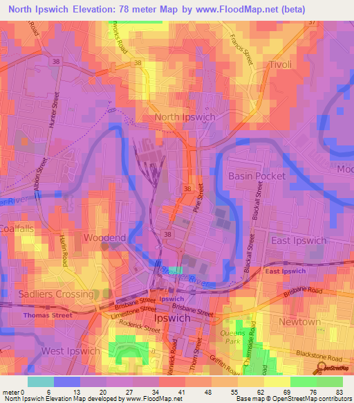 North Ipswich,Australia Elevation Map