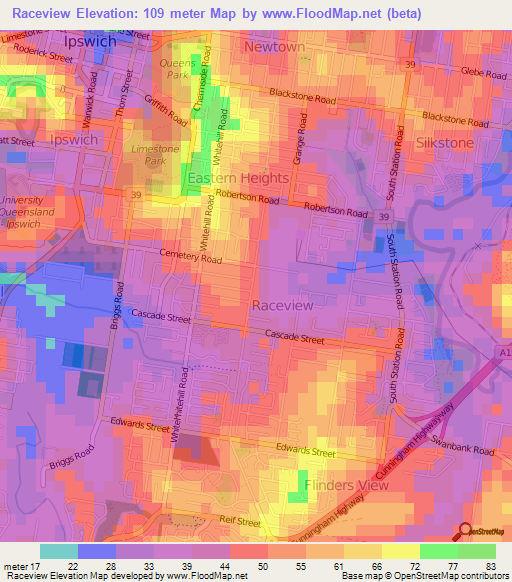 Raceview,Australia Elevation Map