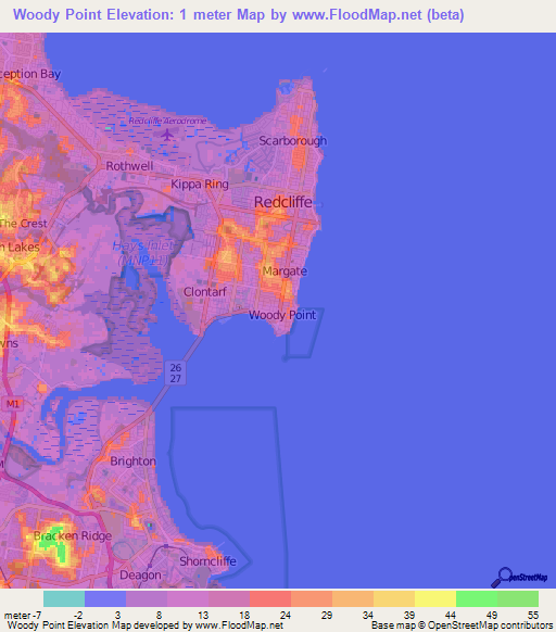 Woody Point,Australia Elevation Map