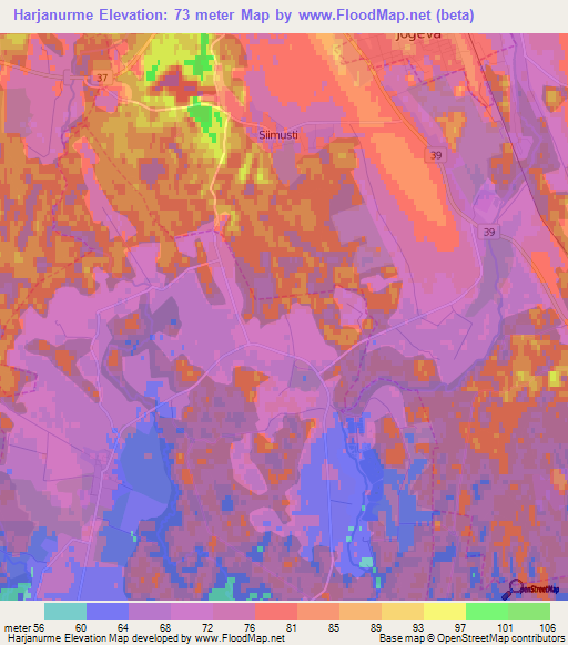 Harjanurme,Estonia Elevation Map