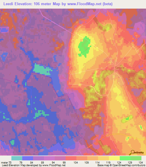 Leedi,Estonia Elevation Map