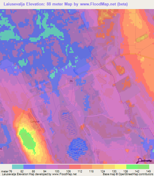 Laiusevalja,Estonia Elevation Map