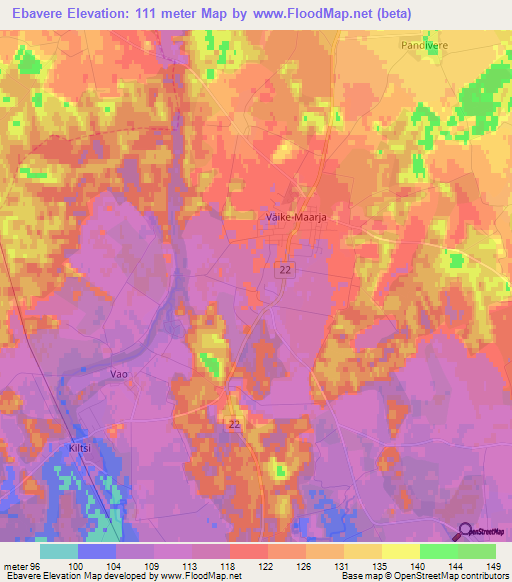 Ebavere,Estonia Elevation Map