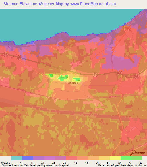Sinimae,Estonia Elevation Map