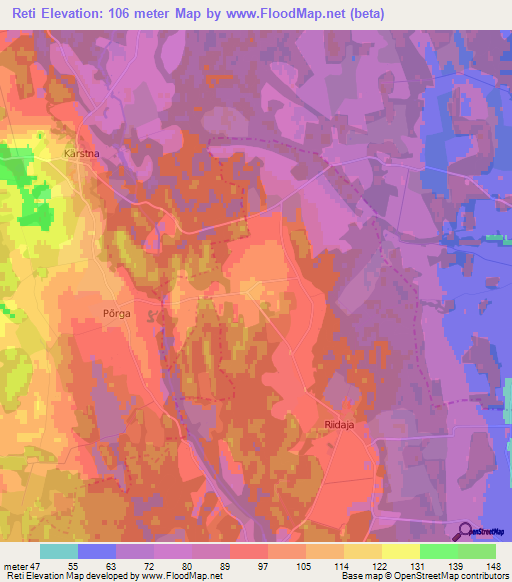 Reti,Estonia Elevation Map