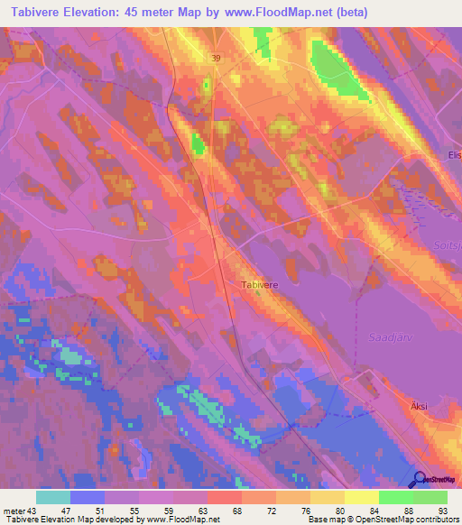 Tabivere,Estonia Elevation Map