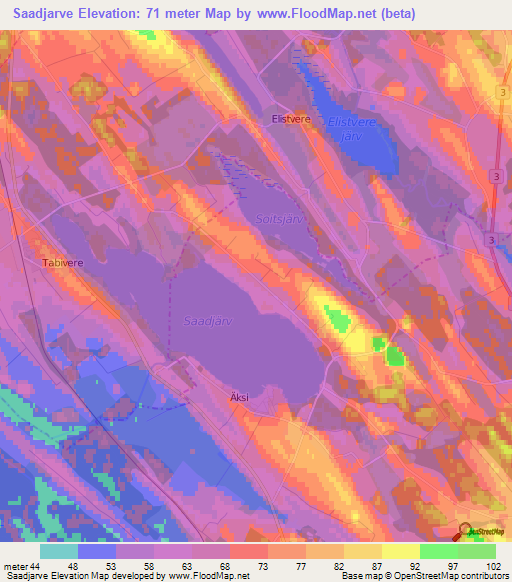 Saadjarve,Estonia Elevation Map