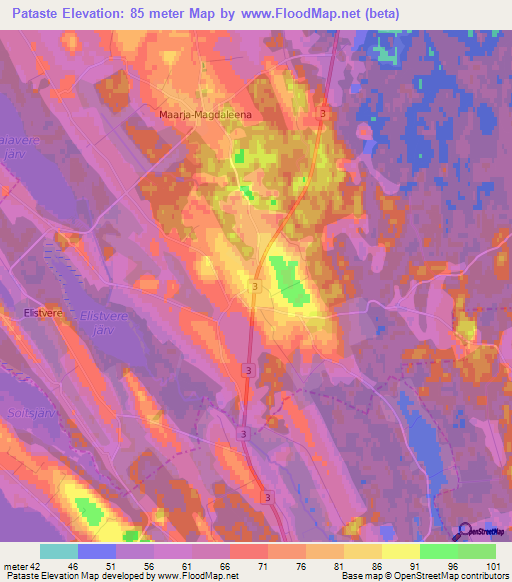 Pataste,Estonia Elevation Map