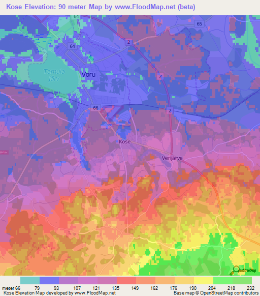 Kose,Estonia Elevation Map