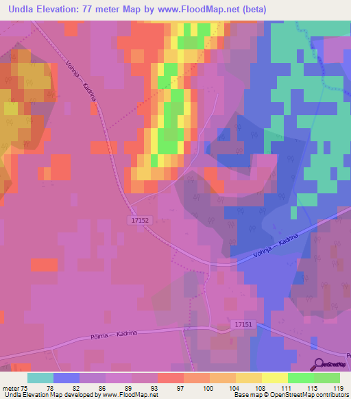 Undla,Estonia Elevation Map