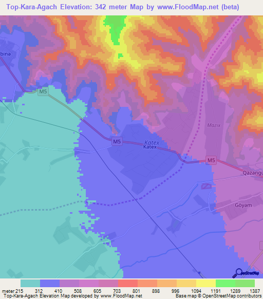 Top-Kara-Agach,Azerbaijan Elevation Map