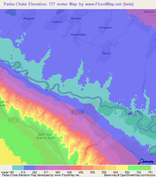 Padar-Chala,Azerbaijan Elevation Map