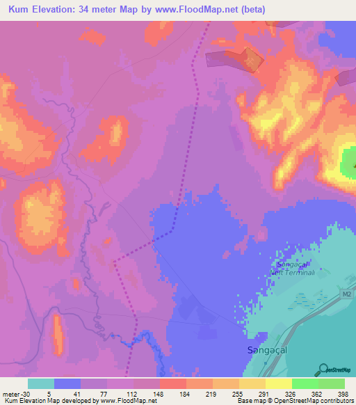 Kum,Azerbaijan Elevation Map