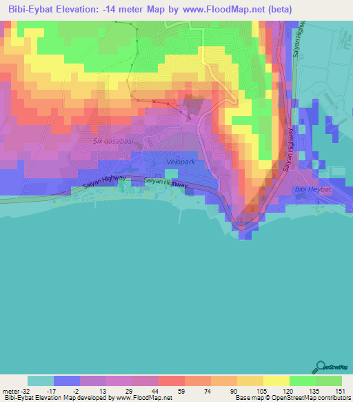 Bibi-Eybat,Azerbaijan Elevation Map