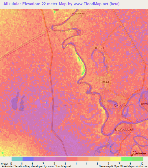 Alikulular,Azerbaijan Elevation Map