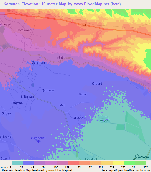 Karaman,Azerbaijan Elevation Map