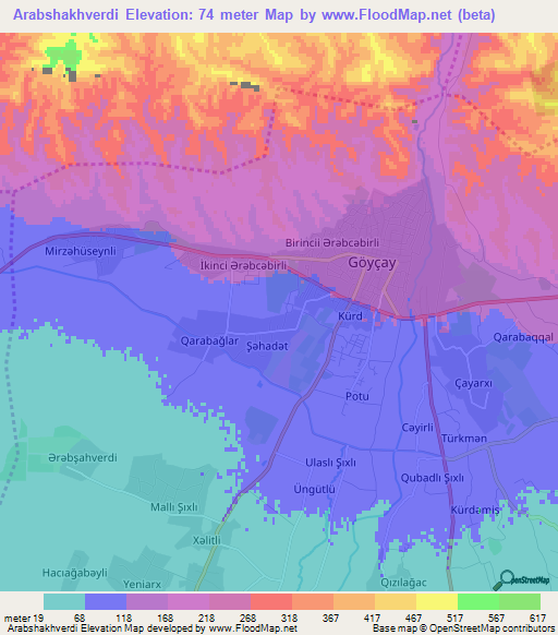 Arabshakhverdi,Azerbaijan Elevation Map