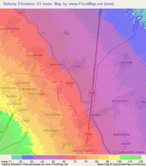 Kelanly,Azerbaijan Elevation Map