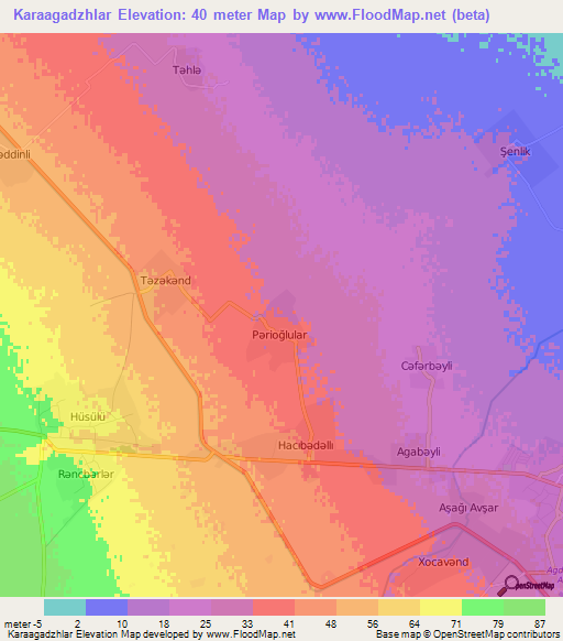 Karaagadzhlar,Azerbaijan Elevation Map