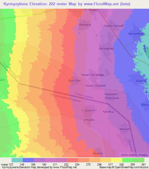 Kyrmyzykena,Azerbaijan Elevation Map