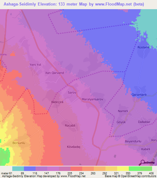 Ashaga-Seidimly,Azerbaijan Elevation Map