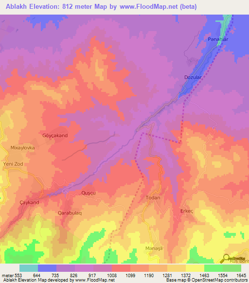 Ablakh,Azerbaijan Elevation Map