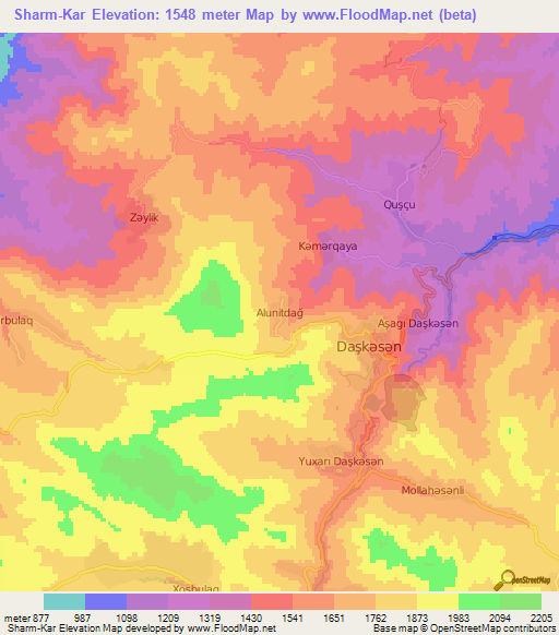 Sharm-Kar,Azerbaijan Elevation Map