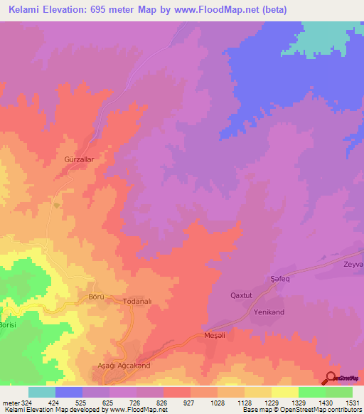 Kelami,Azerbaijan Elevation Map