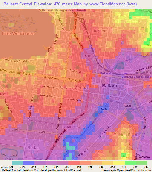 Ballarat Central,Australia Elevation Map