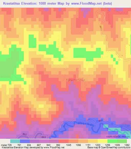Krastatitsa,Bulgaria Elevation Map