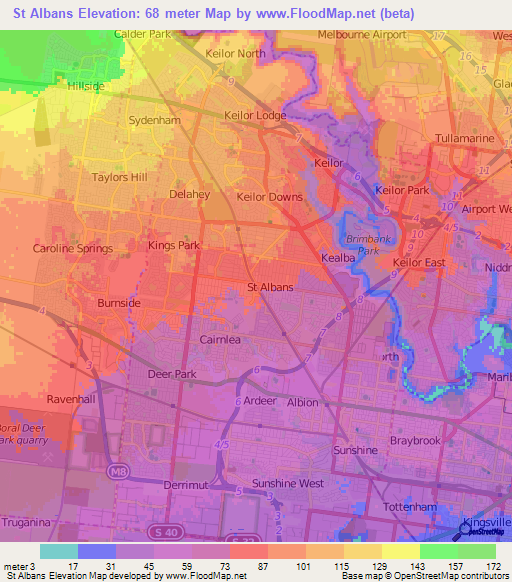 St Albans,Australia Elevation Map