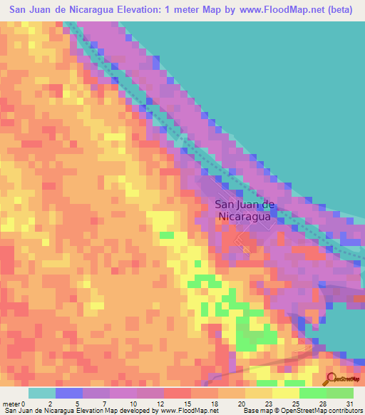San Juan de Nicaragua,Nicaragua Elevation Map