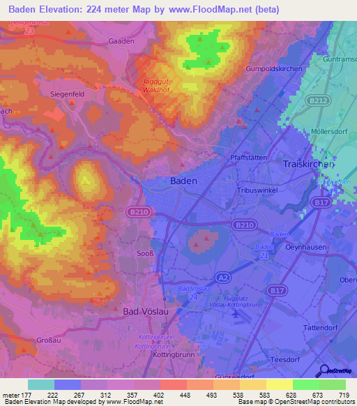 Baden,Austria Elevation Map