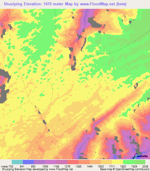Shuziping,China Elevation Map