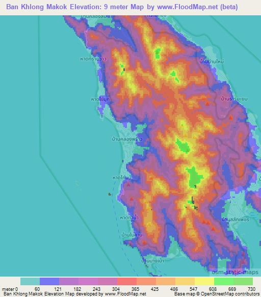 Ban Khlong Makok,Thailand Elevation Map