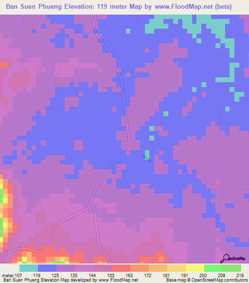 Ban Suen Phueng,Thailand Elevation Map