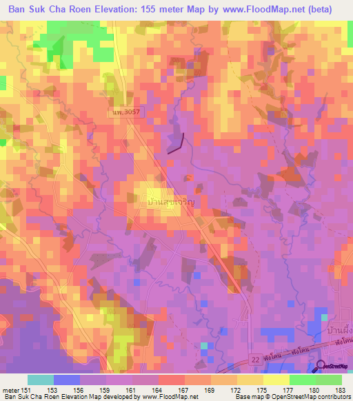 Ban Suk Cha Roen,Thailand Elevation Map