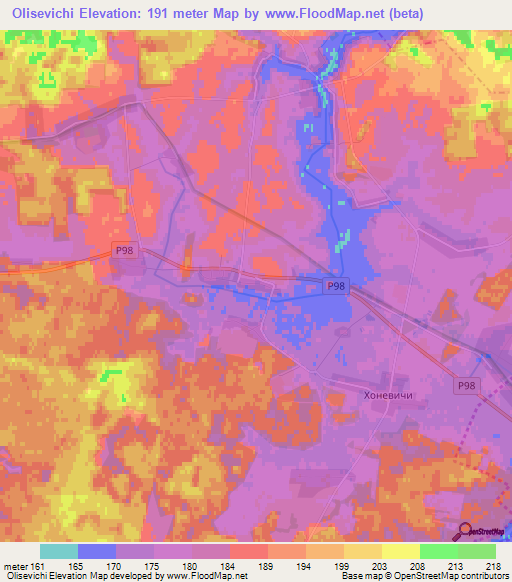 Olisevichi,Belarus Elevation Map
