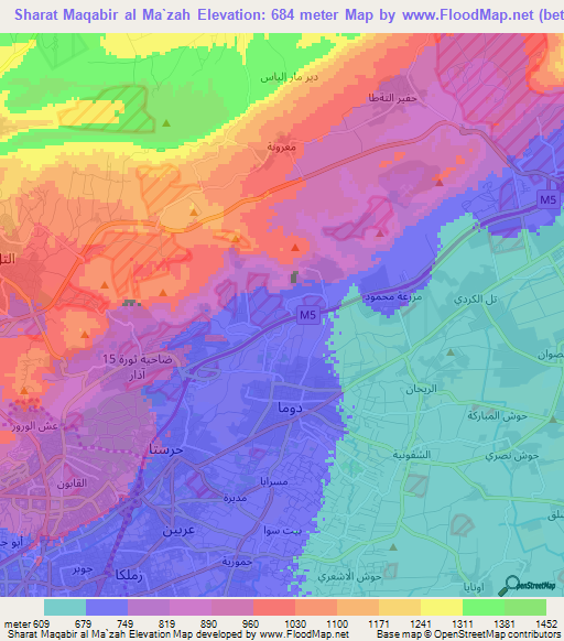 Sharat Maqabir al Ma`zah,Syria Elevation Map