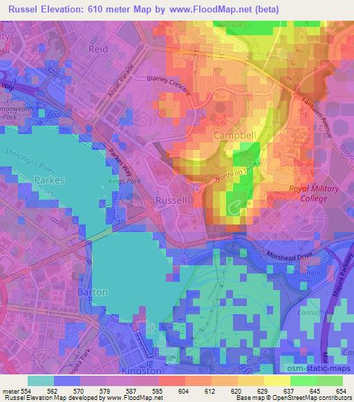 Russel,Australia Elevation Map