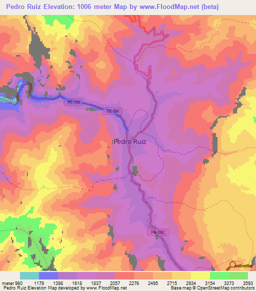 Pedro Ruiz,Peru Elevation Map