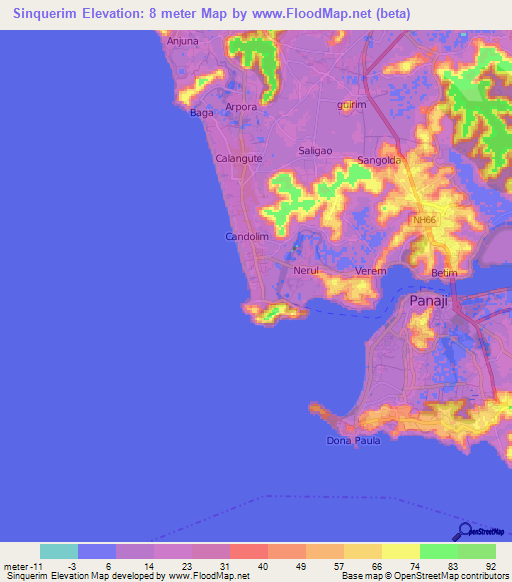 Sinquerim,India Elevation Map