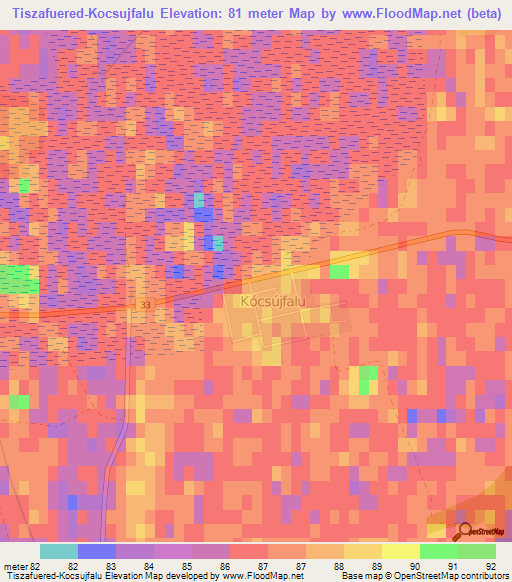 Tiszafuered-Kocsujfalu,Hungary Elevation Map