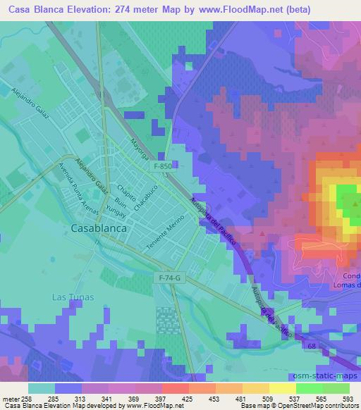 Casa Blanca,Chile Elevation Map