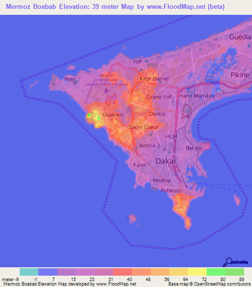 Mermoz Boabab,Senegal Elevation Map