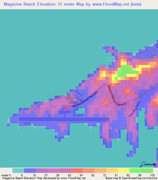 Magazine Beach,Grenada Elevation Map